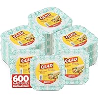 Glad Disposable Square Paper Plates with Aqua Victorian Design, 8.5 Inch Paper Plates | Heavy Duty Soak Proof Cut-Proof Paper Plates for Meals and Snacks, 600 Count