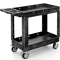 Utility Cart,550 lbs Capacity, 40 x 17 Inch Heavy Duty Plastic Service Cart with Wheels, 2 Shelf Rolling Storage Work Carts Suitable for Warehouse, Garage, School & Office, Cleaning, Black