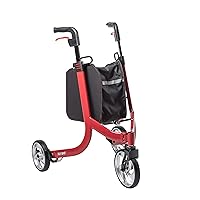 Drive Medical Nitro 3 Wheel Rollator Walker, Ultra Lightweight Rollator Walker with Wheels, Folding Rollator for Seniors and Adults, Red