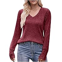 Ceboyel Womens Ribbed Knit Fall Tops V Neck Long Sleeve Shirts Dressy Casual Blouses Tunic Fitted Trendy Clothes 2023