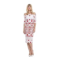 Red Blower Embroidery White Lace Bodycon Pencil Dresses