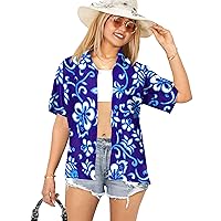 LA LEELA Button Down Summer Shirt for Women Short Sleeve Vacation Colorful Bohemian Hawaiian Shirt Blouses for Women