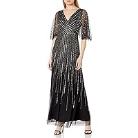 Adrianna Papell Women's Sequin V Neck Dress with Flutter Sleeves