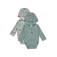 Hanes Baby Pure Comfort Organic Long Sleeve Bodysuit Hoodie, Infant Boy & Girl, 2-Pack