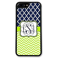 iPhone 7, Phone Case Compatible with iPhone 7 [4.7 inch] Navy Lime Chevrons Lattice Monogram Monogrammed Personalized [Protective Case] IP7