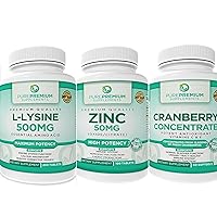 PurePremium Zinc 50mg with L-Lysine 500 mg & Cranberry Supplement - All-in-One Immune Support Supplements