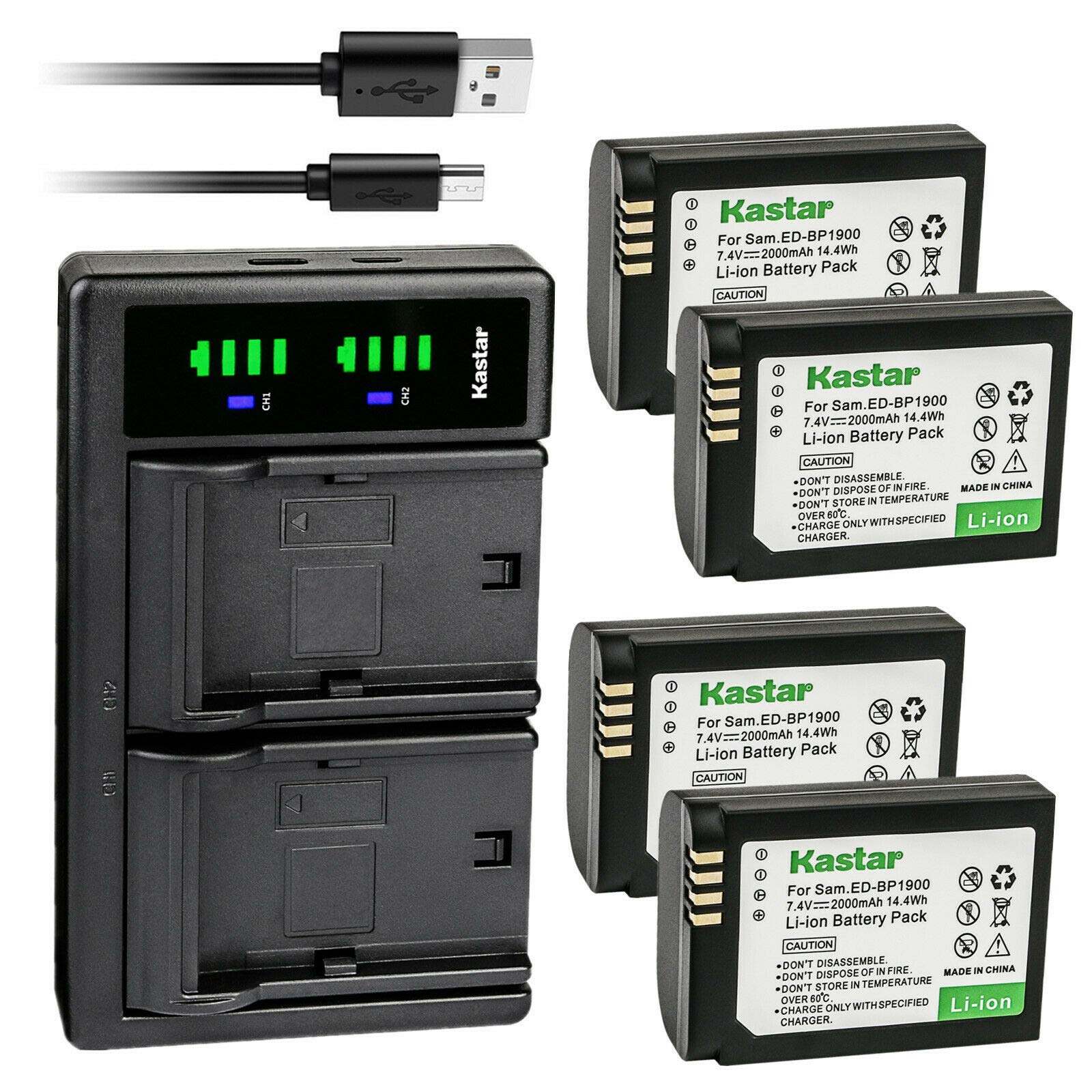 Kastar 4-Pack Battery and LTD2 USB Charger Replacement for Samsung ED-BP1900 ED-BP1900/US, BP-1900 BP1900 Battery, Samsung ED-BC4NX03, ED-BC4NX03/U...