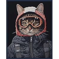 A SLICE IN TIME Snow Cat. Winter Ski Trip Feline Art. Decorative Glossy Paper Print for Walls & Decoration. 11 x 14 inches.
