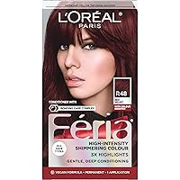L'Oreal Paris Feria Multi-Faceted Shimmering Permanent Hair Color, R48 Red Velvet (Intense Deep Auburn), Pack of 1, Hair Dye