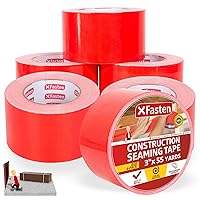 XFasten Construction Seaming Tape Red 3”x55Yds (6-Pack, 990Feet Total) Sheathing Tape for Epoxy Resin Tape, Waterproof Crawlspace Vapor Barrier Tape, House Wrap Construction Tape, Foam Board Tape