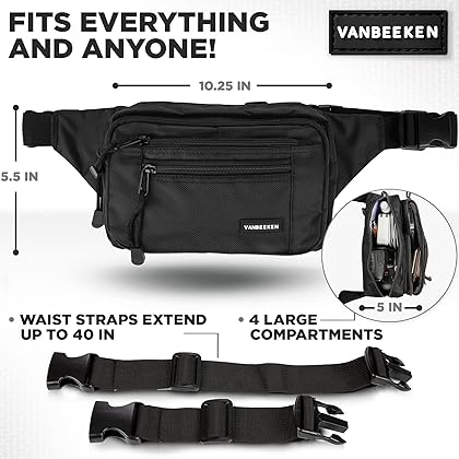 VAN BEEKEN Fanny Pack for Men Women Belt Bag Waist Bag Hip Bag I Waterproof Bum Bag I Supreme Waist Pack Fanny Pack for Hiking Travel Running, Black