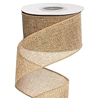 Ribbli Burlap Wired Ribbon,2-1/2 Inch x 10 Yard,Natural,Solid Wired Edge Ribbon for Big Bow,Wreath,Tree Decoration,Outdoor Decoration