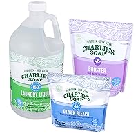 Charlie's Soap Ultimate Wash Bundle - 160 Load Laundry Liquid 1 Gallon, 40 Load Oxygen Bleach 1.3lb, and Booster & Hard Water Treatment 2.64lb. Eco-Friendly Sustainable Washing Solutions