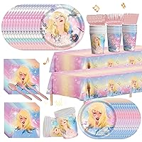 170pcs Birthday Party Supplies Paper Plates Napkins Cups Plastic Tablecloths Music Tableware Set Girls Fans Birthday Party Decorations Serves 24 Guests