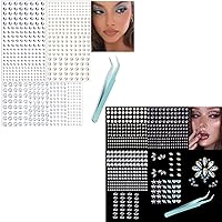 10 Sheets Face Gems Face Rhinestones Eye Jewels Rhinestones with Tweezers DIY Face Gems Stick on Hair Body Rhinestones Gems Crystals Pearls for Face Eyes Makeup Festival Diamonds Party