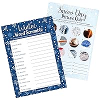 DISTINCTIVS Winter Holiday Party Games – Word Scramble & Picture Quiz (2 Game Bundle) - 25 Dual Sided Card, Winter Wonderland Party Supplies