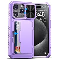 Vihibii for iPhone 15 Pro Case with Card Holder (4 Cards) & Slide Camera Cover & Kickstand, Shockproof Rugged Durable Hard Back & Soft Edge Wallet Phone Case for iPhone 15 Pro 5G 6.1