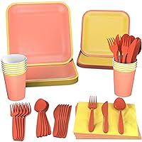 Crayola Color Pop Yellow and Orange Party Supplies (12 Dinner Plates, 12 Dessert Plates, 12 Paper Cups, 24 Napkins, 12 Sets of Plastic Cutlery) for Birthdays, Back to School, Halloween