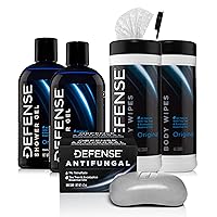 Defense Soap Antifungal Medicated Bar Soap 2-Pack, Tea Tree Body Wipes (40 Count) 2-Pack, & Body Wash 12 oz 2-Pack - Natural Shower Gel