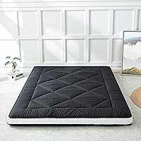 Japanese Floor Mattress Futon Mattress, Thicken Sleeping Mattress Foldable & Portable Roll up Camping Mattress, Black Queen