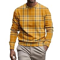 Mens Crewneck Sweatshirts Graphic Plaid Print Pullover Casual Vintage Tops Lightweight Basic Comfy Sweatshirt
