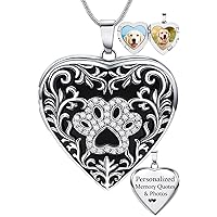 Fanery sue Customized Pet Locket Necklace for Women Men, Heart Locket Picture Necklace Dog Memorial Gifts Cat Sympathy Gifts for Dog Mom Cat Mom (Zion Paw Sliver)