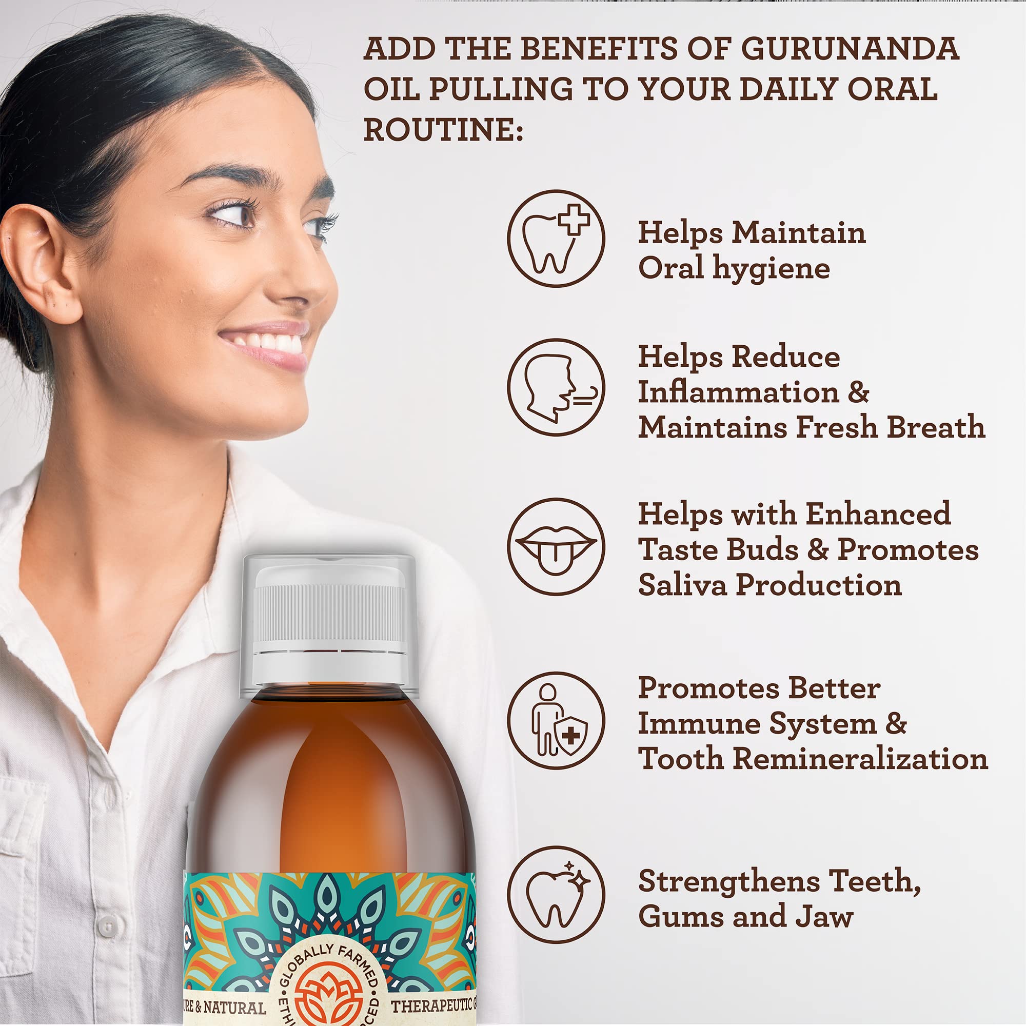 GuruNanda Original Oil Pulling - Alcohol & Fluoride Free, Natural Mouthwash - Ayurvedic Blend for Healthy Teeth & Gums, Natural Teeth Whitening and Fresh Breath - Unflavoured Oral Rinse (8.45 fl.oz)