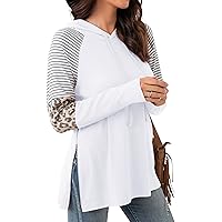 PrinStory Women's Long Sleeve Shirt Fall Tops Casual V Neck Side Split Shirt with Side Zipper