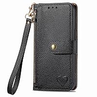 XYX Wallet Case for OnePlus 12R, RFID Blocking Love Heart Pu Leather Case Zipper Purse Wrist Strap with 7 Card Slots for OnePlus Ace 3, Black