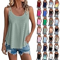 Womens Tank Top Flowy Spaghetti Strap Eyelet Loose Fit V Neck Sleeveless Camisole Solid Casual Summer Basic Tank Tops
