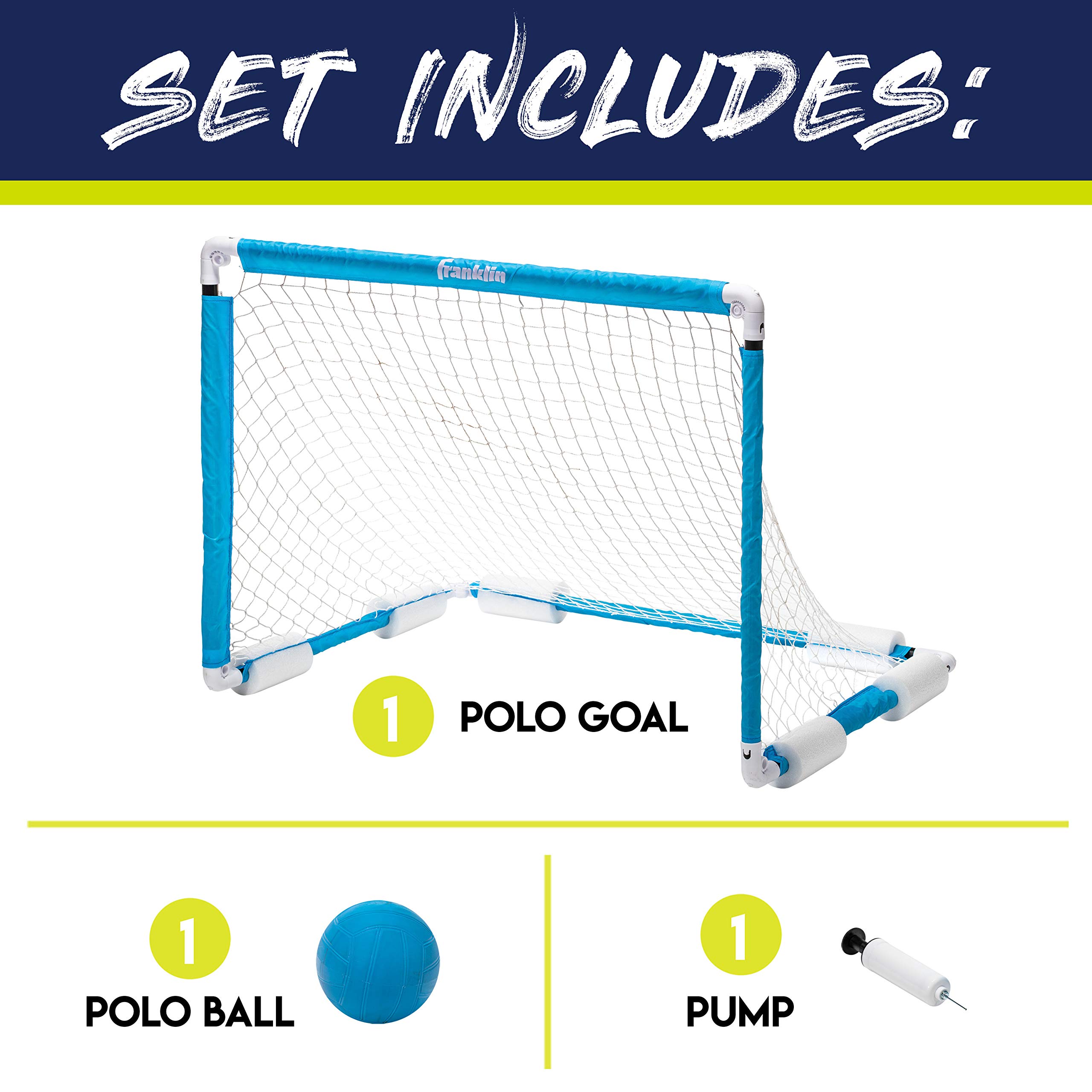 Franklin Sports Water Polo Goal Set - Floating Goal - Pool Water Polo Net + Inflatable Water Polo Ball - Large 40