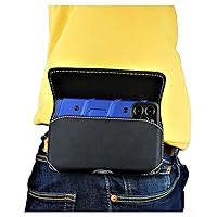 Nylon Phone Pouch for iPhone 15 Pro Max, iPhone 14 13 12 11 Pro Max Rugged W/Fixed Holster, Belt Loop Clip Holder, Magnetic Closure, Fit Slim-fit Or Defender Case On Cell Phone (Black-Sideways)