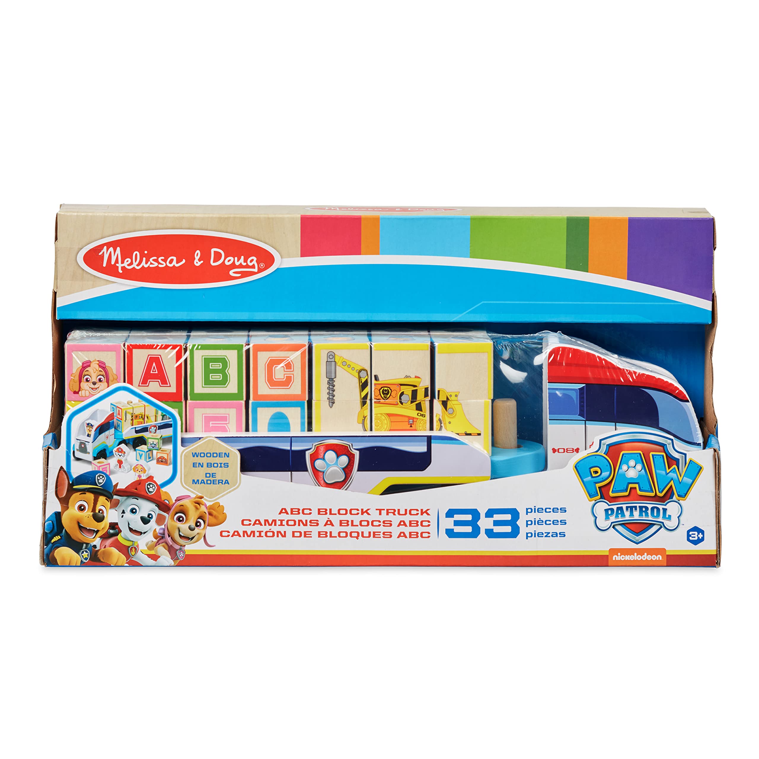 Melissa & Doug PAW Patrol Wooden ABC Block Truck (33 Pieces) - Sort And Stack Toys, Alphabet Blocks For Toddlers, Vehicle Toys For Kids Ages 3+