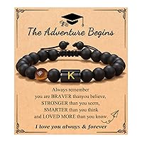 UNGENT THEM Natural Stone Initial Bracelet for Son, Dad, Boys, Gradution Birthday Christmas Valentines Day Fathers' Day Gifts for Men Teens