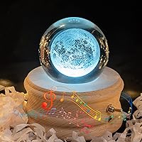 Music Box, 3D Crystal Ball Music Box with RGB Light Projection, 360 Rotating Wooden Base Night Light, Best Gift for Valentine's Day Birthday Girls Boys Women Mom, Room Decor(Moon)
