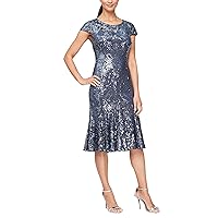 Alex Evenings womens Tea Length Embroidered Dress With Godets