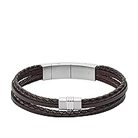 Men's Casual Stainless Steel and Genuine Leather Bracelet