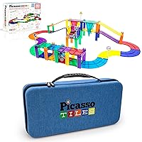 PicassoTiles 50PC Magnetic Race Car Track + Carry Case Bundle: STEAM Educational Playset for Kids Includes Travel Storage Organizer - Learning Construction Toy, Creative Design, Sensory Development