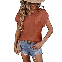 Women's Cap Sleeve Sweater Vest Crewneck Sleeveless Knit Pullover Tank Tops Lightweight Trendy T Shirts with Front Pocket