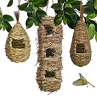 Hand-Woven Teardrop Shaped Eco-Friendly Birds Cages Nest Roosting,Grass Bird Hut,Hanging Bird House,Cozy Resting Place,100% Natural Fiber,Ideal for Birds - Provides shelter from Cold Weather