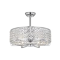 Warehouse of Tiffany Julian Chrome 28-Inch 6-Light Metal & Crystal Drum Shade Fandelier Lighted Ceiling
