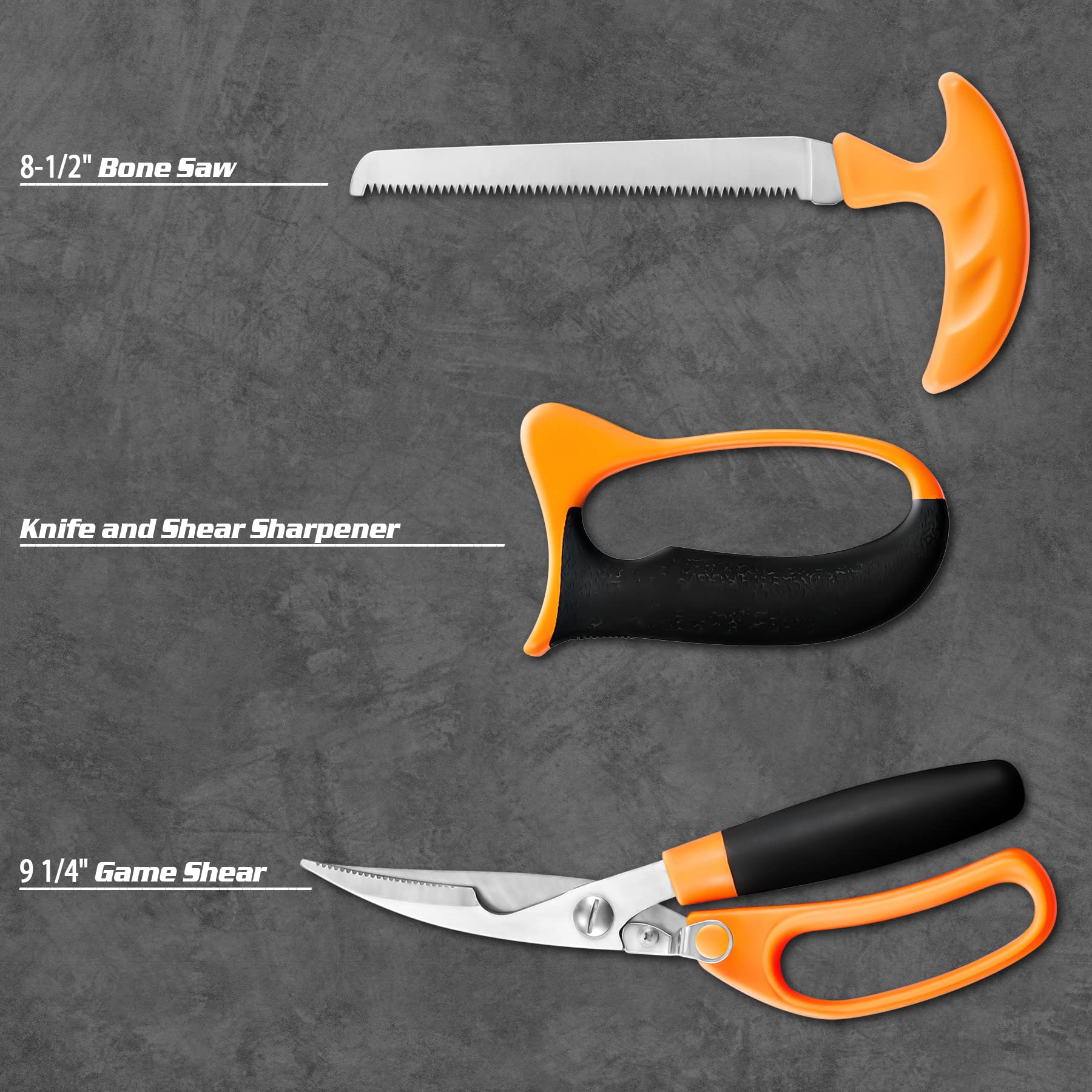 KNINE OUTDOORS Hunting Deer Knife Set Field Dressing Kit Portable Butcher Game Processor Set, 12 Pieces