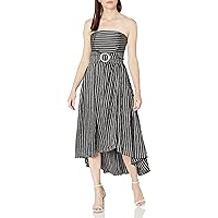 Women's Blinded Belted Strapless Hi Lo Gown
