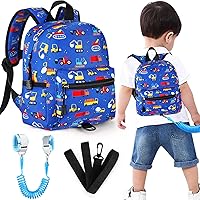 Accmor Toddler Backpack with Leash, Baby Backpacks with Anti Lost Wrist Link, Cute Mini Kids Backpack Leash Walking Harness for Travel, Keep Child Close Rope Tether Rein for Boys Girls (Excavator)