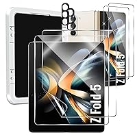 6 in 1 for Samsung Galaxy Z Fold 5 Screen Protector, 2 Pack Inside Flexible TPU Film, 2 Pack Front Tempered Glass Screen Protector and 2 Pack Camera Lens Protector, HD Clear, Case Friendly