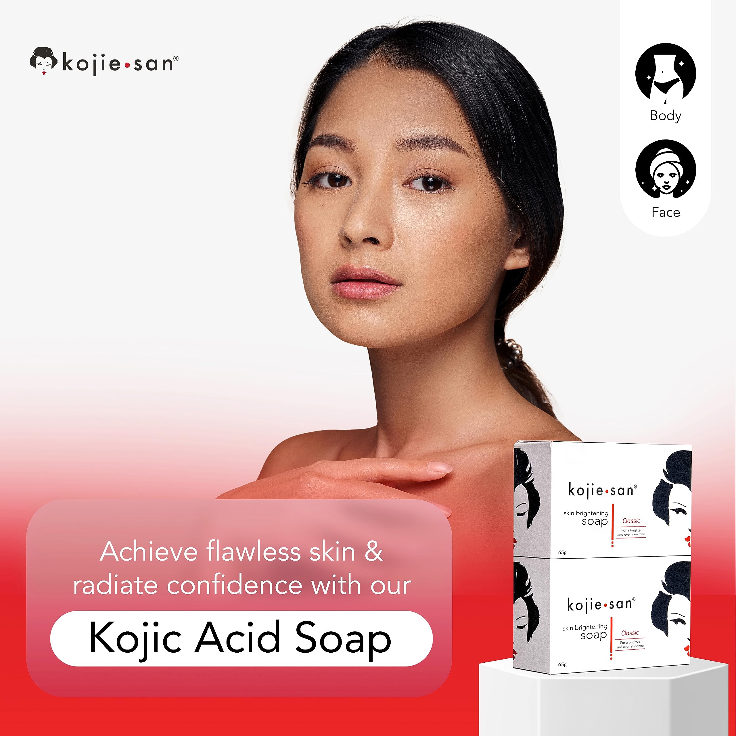 Kojie San Skin Brightening Soap - Original Kojic Acid Soap for Dark Spots, Hyperpigmentation, & Scars with Coconut & Tea Tree Oil - 65g x 2 Bars