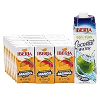 Iberia Coconut Water, 33.8 fl oz + Iberia Mango Nectar, 6.8 fl oz (Pack of 24)