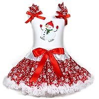 Petitebella Christmas Dress Red Hat Snowman White Cotton Shirt Red Snowflake Skirt Set 1-8y