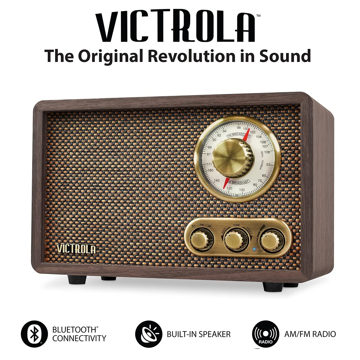 Victrola Retro Wood Bluetooth FM/AM Radio with Rotary Dial, Espresso