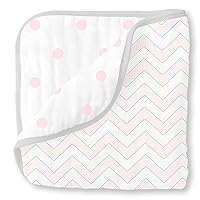 SwaddleDesigns 4-Layer Cotton Muslin Luxe Blanket, Baby and Toddler Cuddle and Dream, 46x46 inches, Pastel Pink Chevron and Dots
